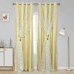 Jvin Fab Golden, Beige Silk Curtains (Set Of 2)