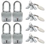 Harrison Padlocks/Square Padlock 65mm 8 Lever with 3 Keys T-27-0033 Pack of 4/ Mild Steel Material/Bright Chrome Plated Finish/Door Lock, Shutter Lock, Godown Lock, gate Lock