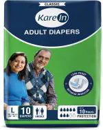 Kare Med White Classic Tape Style Adult Diapers - L, 10 Pcs