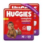 Huggies Complete Comfort Wonder Pants, Medium (7-12kg) Size Count 100 Baby Diaper Pants Combo Pack of 2, 50 count Per Pack with 5 in 1 Comfort