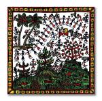 Tamatina Multicolor Warli Art Unframed Life In A Village Classic Indian Canvas Painting - 13X13 Inch