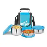 Milton Tasty 3 Stainless Steel Lunch Box, Set of 3, 200 ml, 320 ml, 500 ml, Cyan | Leak Proof | Easy to Carry | Stainless Steel | Odour Proof | Food Grade | Light Weight | Easy to Clean