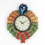 AntarYuga Multicolor Wood Traditional Peacock Shape Wall Clock 12 Inch Dial, 24 X 30 Inch
