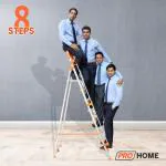 Pro Home 8 Step Aluminum Ladder with Railing for Home with 5 Anti Slip Shoes and 300 kgs Weight Bearing Capacity