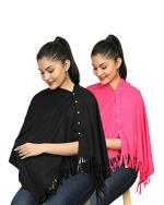 nene Breastfeeding Multi Purpose Scarf The Jersey Cotton Nursing Shawl, Breathable Breastfeeding Cover- Pack of 2 Large Size 180cmX55cm (Black-Dark Pink)