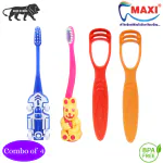 MAXI Oral Care Combo of 4-1 Zoom Car Junior Toothbrush & 1 Bingo Junior Toothbrush & (2 TC) 1 Number Tongue Cleaner
