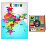 Ekdali Multicolor India Map with Monuments and States of India Flash Card Combo for Kids