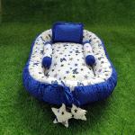 Motherhood Blue Cotton Baby Nest Bed With 3 Pillows Bedding Set