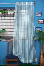 Parda Online Blue and White Tissue Checkered Eyelet Window and Door Curtain 5ft, (Pack of 1)