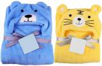 LittleFly Animal Single Hooded Baby Blanket for AC Room (Polyester, Blue\Yellow)