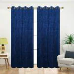 JARS Collections Set of 2 Emboss velvet suede Blackout Blue Window Curtains(4x5 ft)