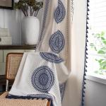 Urban Space Bohemian 100% Cotton Curtains for Door, Pack of 1 Curtain with Stainless Steel Rings  (Trellis Blue, Door -7 feet x 4 feet )