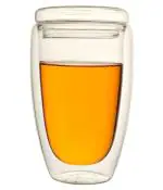 Ramkuwar Double Wall Clear Glass Coffee Mug with Lid Insulated Borosilicate Glass Cup for Latte Cappuccino Tea Drink (320ml)