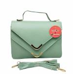FD Fine Design PU Solid Green Color Dual Flap Sling Bag For Women