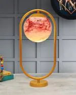 Homesake Modern Bedside Night Lamp Mini Gold Table Light Metal Gold Finished Bedside Desk Lamp with Frosted Red Shade for Living Room Bedroom, Oval