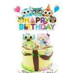 Zyozique Owl Cake Topper,Happy Birthday Sign Owl Cake Decorations,Owl Animal Themed Birthday Baby Shower Party Supplies.