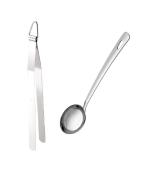 First Front Stainless Steel Roti Chimta Tong With Stainless Steel Pure SS Chamcha Spoons and Multicolour, Pack of 2