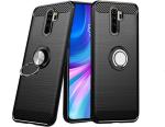Unistuff Back Case Cover for Mi Redmi Note 8 Pro with Magnetic Kickstand | Premium Matte Finish | Camera Bump Protection | Rubberized Ring Cover - Night Black, 76725