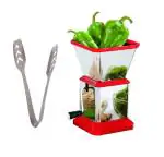 Urban Buy Stainless Steel Momo Tong with Solid Plastic Chilly Cutter and Multicolour, Pack of 2
