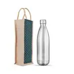 Stainless Steel Double Walled Vacuum Flask / Water Bottle, 24 Hours Hot and Cold, 1000 ml, Silver. Comes with Jute Bag For Office/Employees/Students/Gym Insulated Water Bottle with Carry Bag.