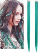 LYTIX Skyblue Synthetic Straight Single Clip Hair Streak Color Hair Extension 18 inch (Pack of 2)