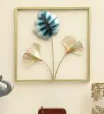 Vedas Paradise leaf Multi Metal Wall Art Decor for Living Room, Golden Leaf Room Decor Wall Sculptures Decorations for Home Hanging, Golden Leaf Wall Hanging Decor with Frame for Bedroom, Living Room, Office (18 Inch * 18 inch)