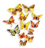 PINDIA Set of 12 Decorative Beautiful Yellow 3D PVC Butterfly Removable Wall Sticker
