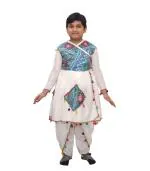 Kaku Fancy Dresses Indian State Gujrati Dance Costume for Kids Navratri Dandiya Garba Kediyu Dress Dance Costume for Boyss - Cream, 14-17 Years