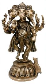 Kalarambh Brass Panchmukhi Ganesha/Ganesh/Ganpati Idol Murti Statue for Home Pooja Puja Mandir Decor Collectible Handicraft Art, Yellow, 9.5 x 6.5 x 14.5 Inch (L x W x H)