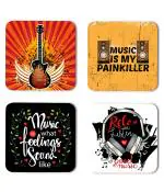 Whats Your Kick Music Lover Music is My Painkiller Quotes Printed Set of 4 Coaster With Metal Stand