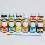 ArtRight 12 x 25ml Fabric Paint Set with Free Paintbrush - Acid-Free, Non-Toxic, and Rewettable Multicolored Artists' Fabric Colors for Painting on Fabrics and Textiles