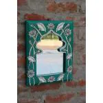 KB ART Floral Painted Carved Wooden Mirror Jharokha Wall Hanging 15x12 Inch Green Wall decor Home decor Wall art Wooden Mirror Jharokha