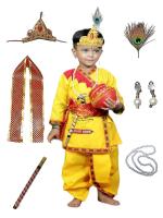 Kaku Fancy Dresses Cotton Krishna Costume For Kids | Kids Krishna Dress For Janmashtami/Kanha/Krishnaleela/Mythological Character Krishna Fancy Dress Costume For Boys/Girls - Yellow (5-6 Years)
