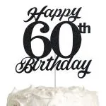 Festiko Black Glitter 60th Birthday Cake Topper, 60th Happy Birthday Party Decoration With Premium Black Glitter