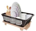 Floraware Plastic Durable Kitchen Drainer Dish Rack Organizer/Drying Tray, Dish Rack with Drying Tray (Brown & Beige, Dish Rack Br&B)