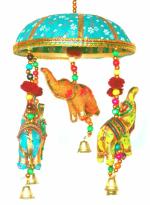 Indian Traditional Elephant Umbrella Hanging Layer of Five Elephant Door Hanging (Turquoise)