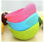 YASH Marketing Kitchen Double Drain Basket Plastic Washing Basket Portable Kitchen Vegetable & Fruits Rice Bowl Strainer Basket Pack of 2 (Multicolor)