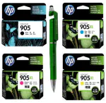 HP 905 Black & 905XL C/M/Y Original Ink Cartridge (Set of 4) With ITGLOBAL 3in1 Multi-Function Pen