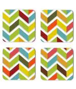 Whats Your Kick Pattern Design Green Zik Zag Waves Design Unique Beautiful Pattern Design Printed Set of 4 Coaster With Metal Stand