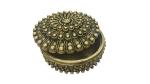 Bharat Haat, Kalarambh Brass Jewellary Box Beautifully Design with Flower Bundi Round Shape Small Handicraft Art (3.5 x 3.5 x 1.5 Inch, Yellow)