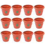 TrustBasket UV Treated Plastic Round Pot (10 Inches)-Terracotta Color-Set of 12