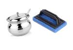BLUE WONDER Stainless Steel Multipurpose Ghee Pot/Pickle Container with Spoon With Cleaning Home and Office Tile Brush and (Multicolour, Pack of 2)