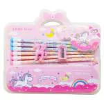 Parteet Pink Pencils, Metal Pencil Box, Sharpener, Eraser (Pack Of 9)