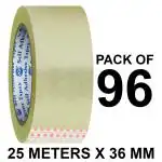 VCR Self Adhesive Transparent Packing Cello Tape - 25 Meters in Length - 36mm / 1.5 Inch Width - 96 Rolls Per Pack - BOPP Industrial Packaging Tape for E-Commerce Box Packing, Office and Home use