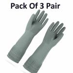 NEW INDIA FIRE TECH Cleaning Wrinkle Glove for Home cleaning Utensils cleaning Bathroom cleaning , Grey pack of 3 pair