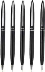 UJJi Slim Pen Black Colour Metal Pen with Twist Open Pack of 5pcs Blue Ink Ball Pen