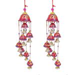 PINK SKY Multicolor Wood Handicrafts R Wind Chimes Wall Hanging (Set Of 2)