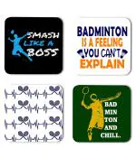 Whats Your Kick Badminton Games Smash Like A Boss Quotes Printed Set of 4 Coaster With Metal Stand
