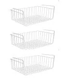 Styleys Metal Under Shelf Basket Wire Rack for Extra Cabinet Storage 15.5-inch (White 3pcs)