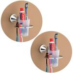 Plantex Silver Stainless Steel Rust Proof Niko Tooth Brush Holder (Pack of 2)